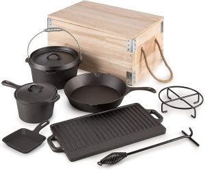 RELIANCER 8 Piece Pre-Seasoned Dutch Oven Cooking Set