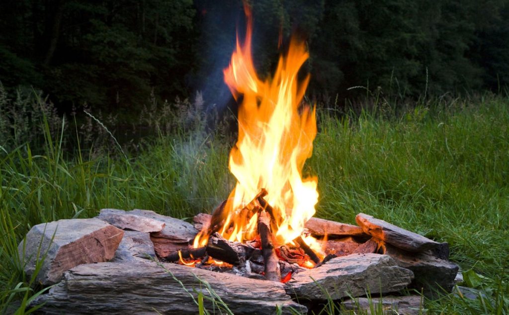Campfire at twilight