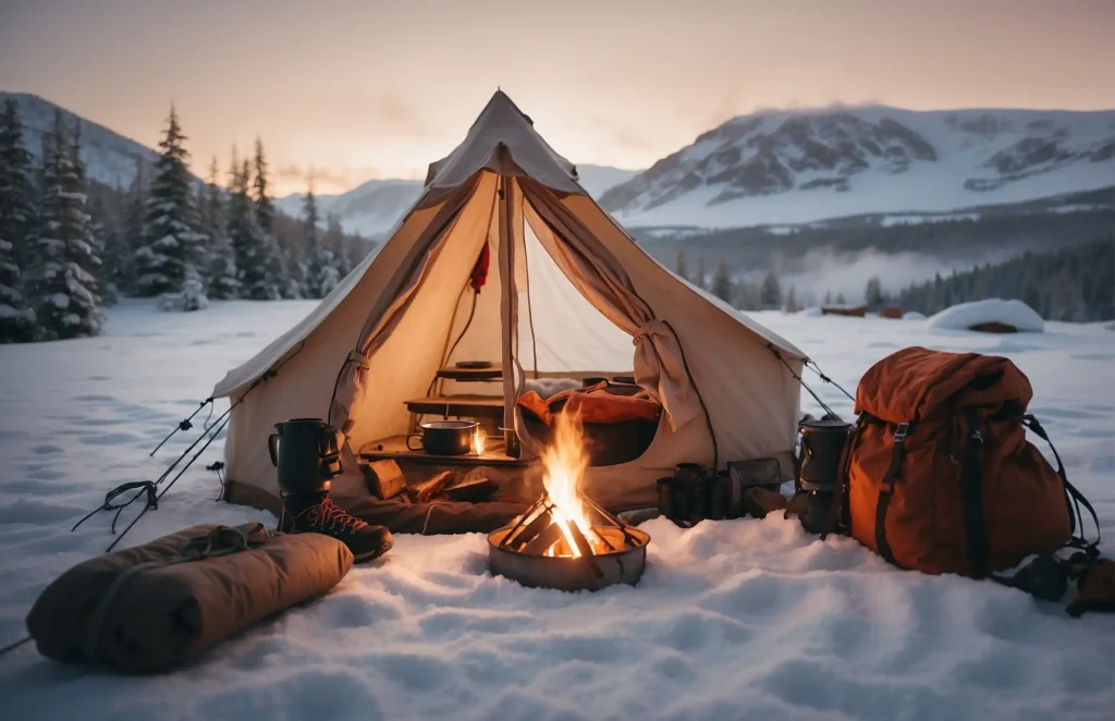 Camping in the winter with a hot tent
