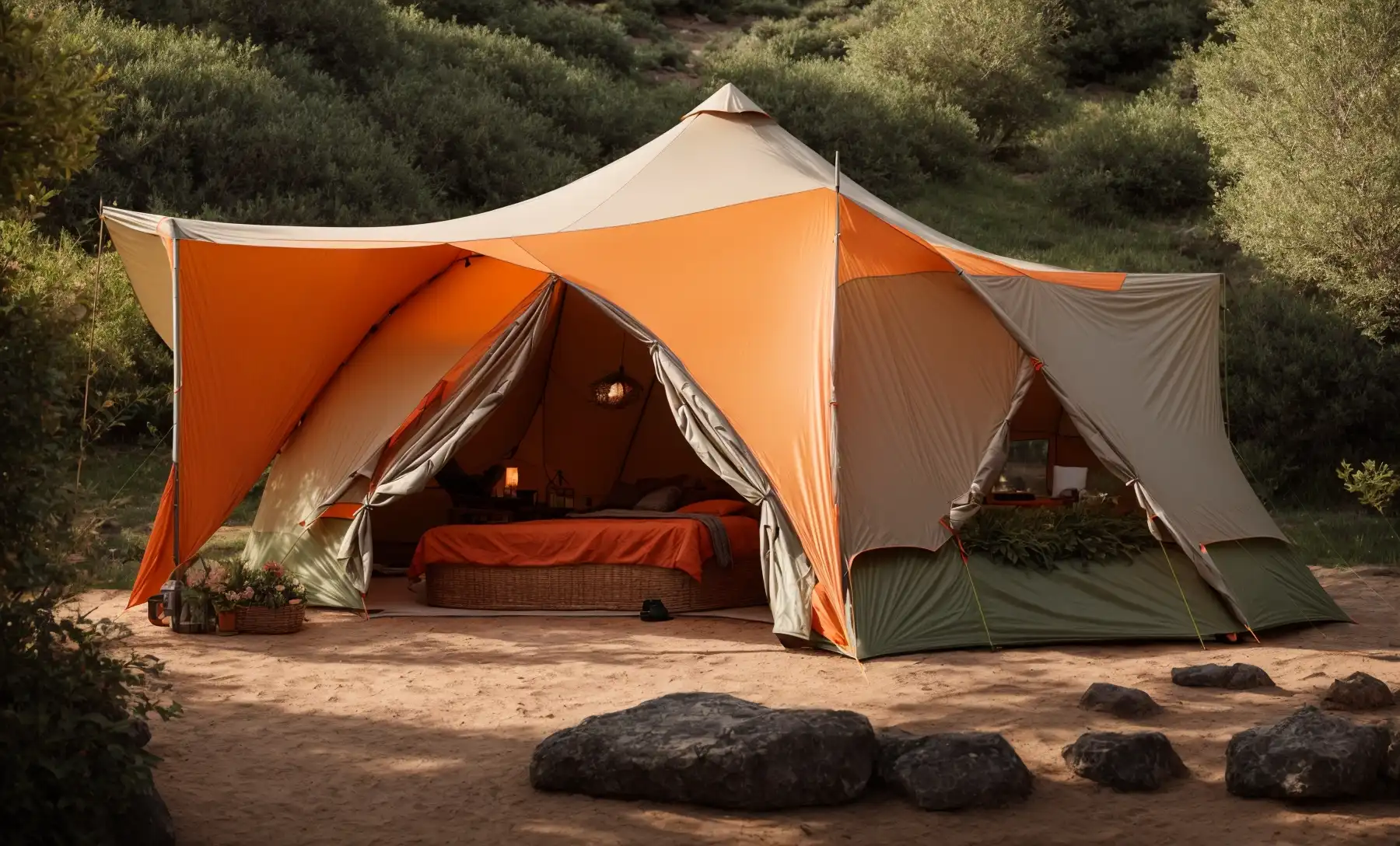 A spacious 20x20 tent in a outdoor landscape