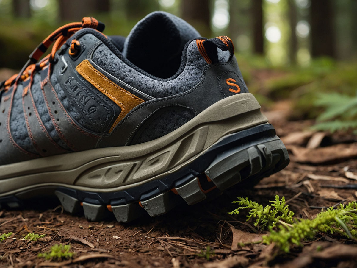 View of hiking shoe highlighting cushioning and support