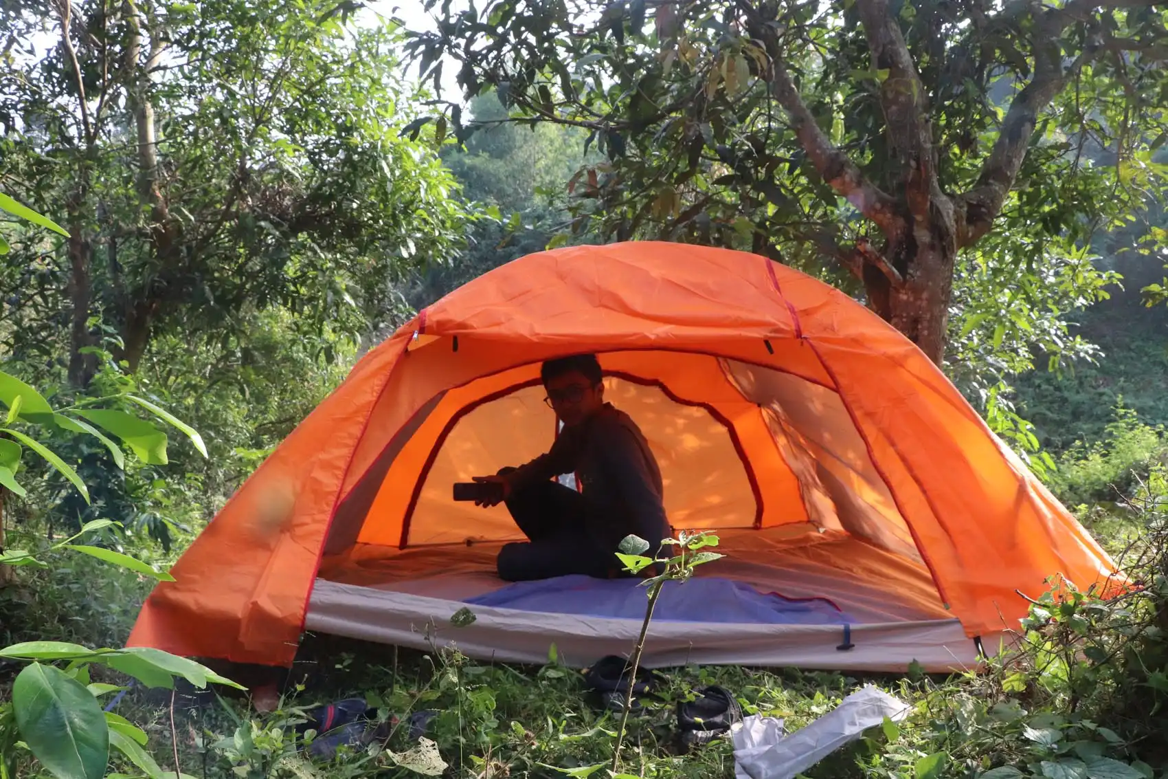 two person orange color camping tent