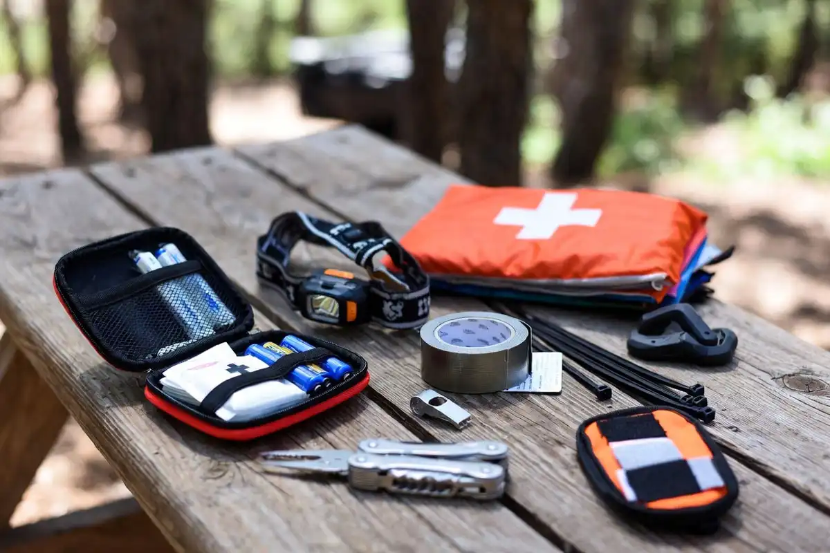 headlamp first aid and small repair kit ready for packing