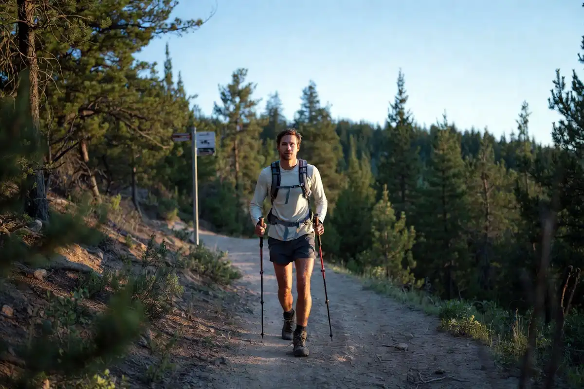 solo hiker starting early on an easy forest trail