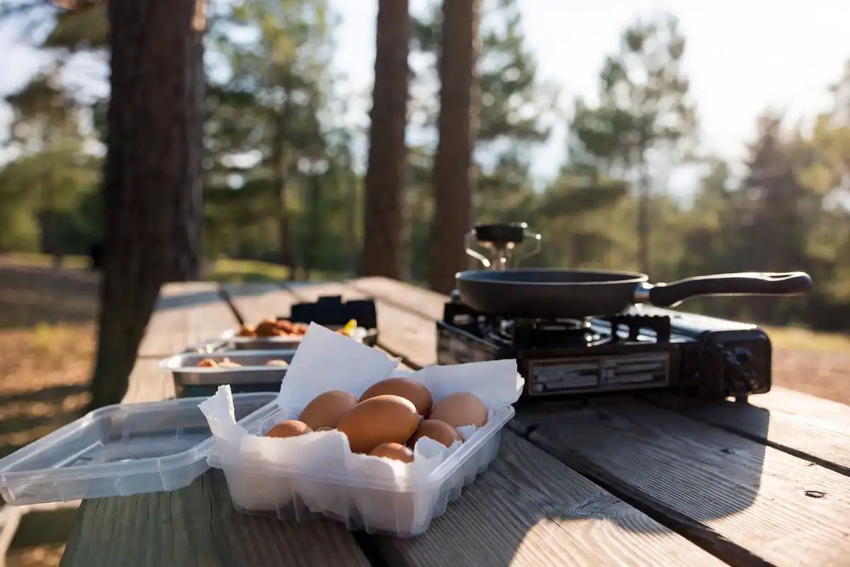 hard boiled eggs packed in rigid container for camp breakfast