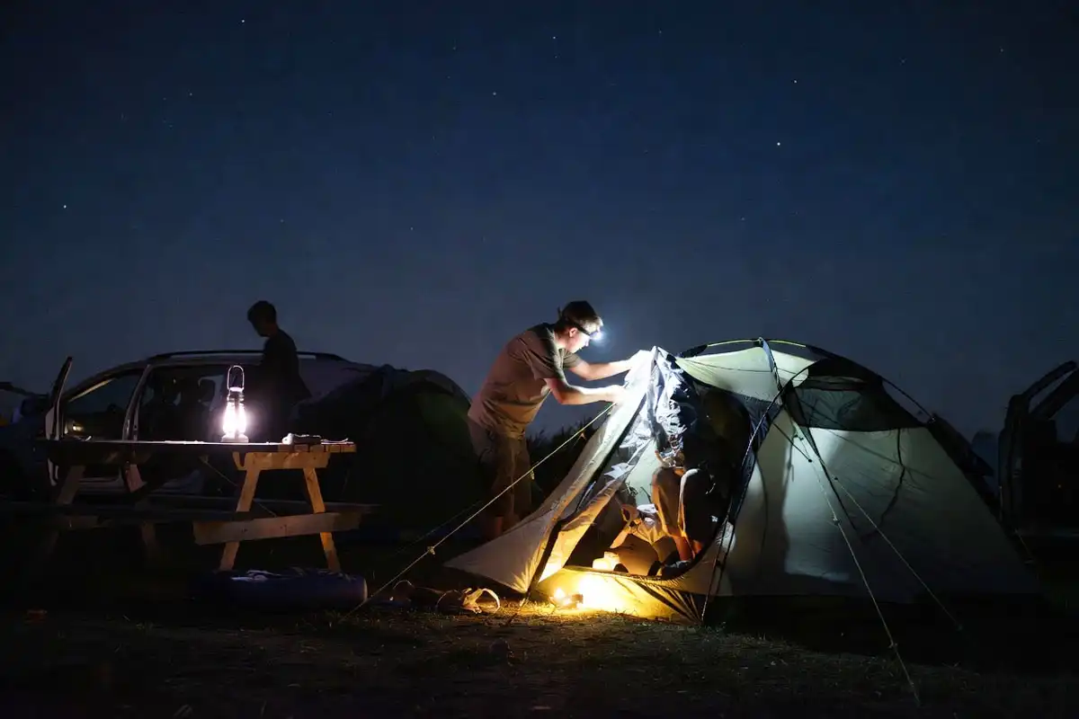 low light tent setup during quiet hours