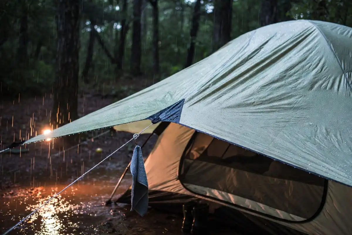 tarp cover allowing tent door to stay cracked for airflow