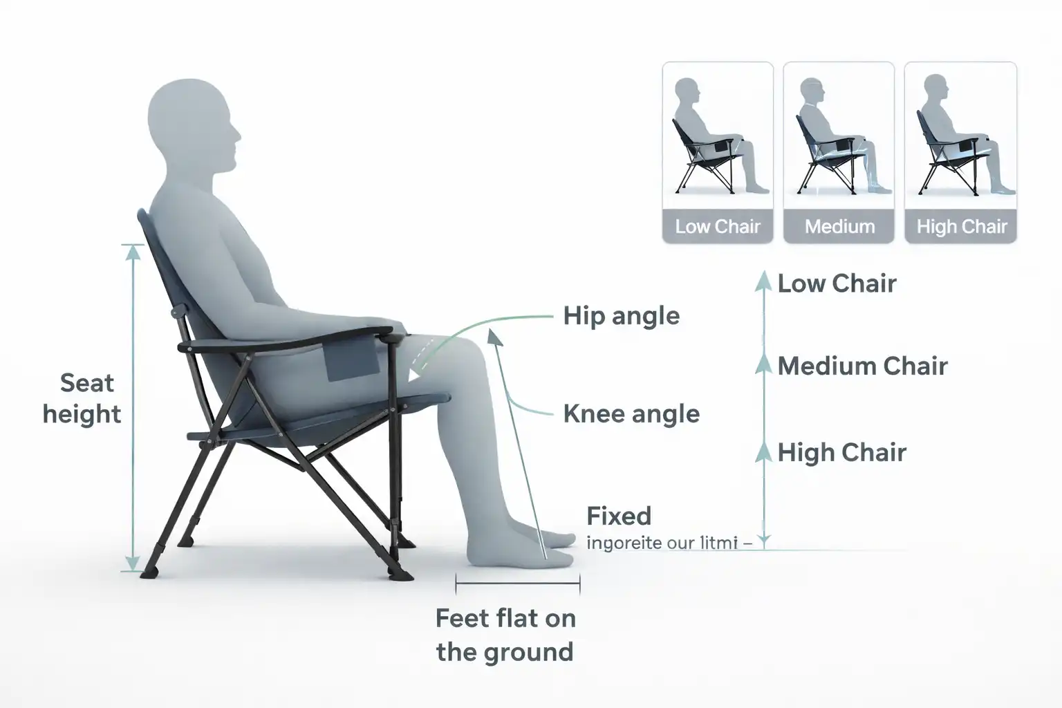 seat height and hip knee angle chart for camp chairs
