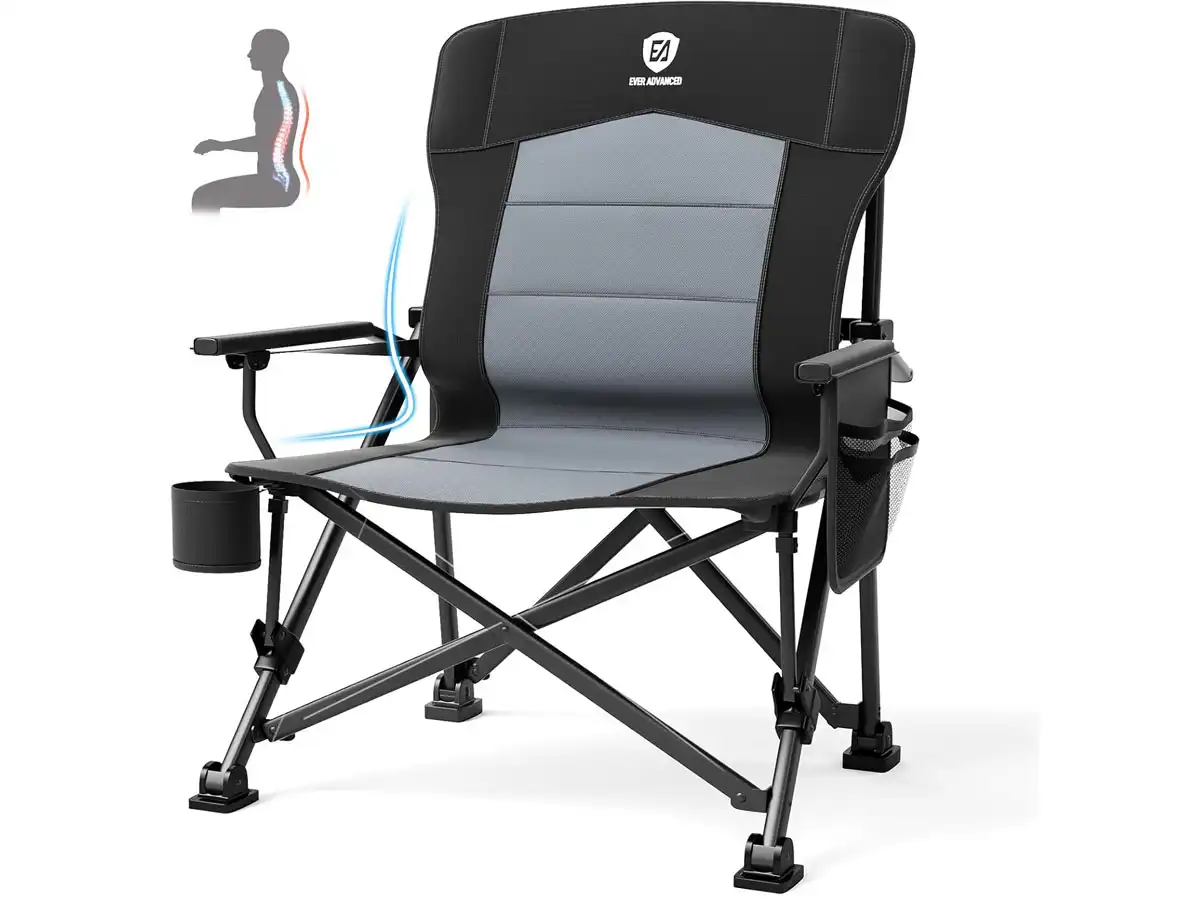 EVER ADVANCED Oversized Folding Camping Chair for Adults with Adjustable Lumbar Support