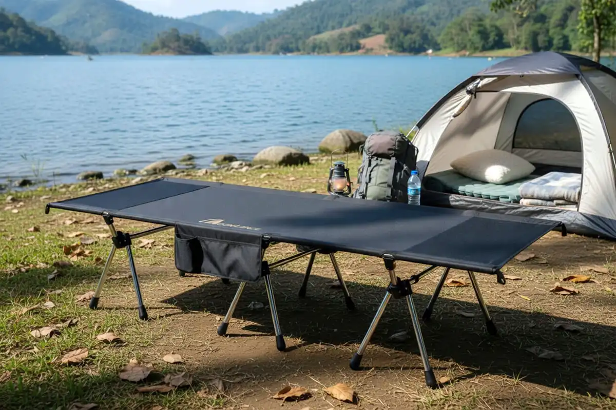 MOON LENCE Height Adjustable Camping Cot - Supports 330 lbs, Portable Folding Bed with Leg Extenders for Camping, Hiking, Sleeping