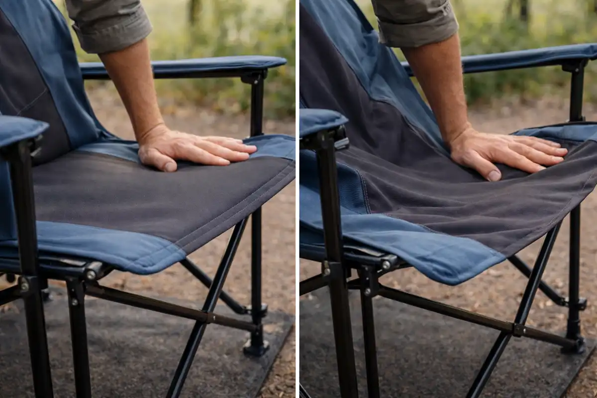 comparison of firm seat tension versus sagging camp chair fabric