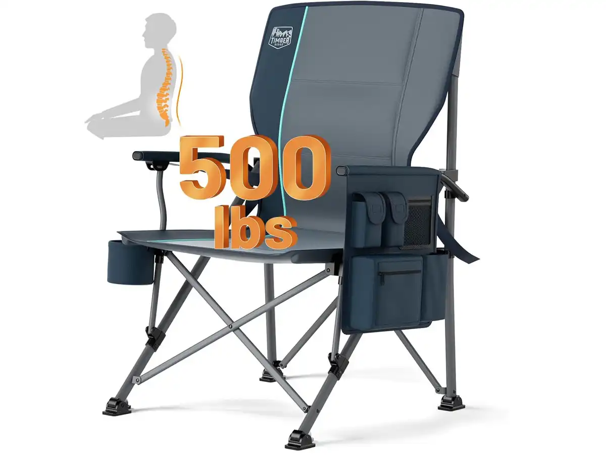 Timber Ridge Oversized Folding Camping Chair with Lumbar Support. Adjustable High Back, Heavy Duty for Adults, Support up to 500lbs
