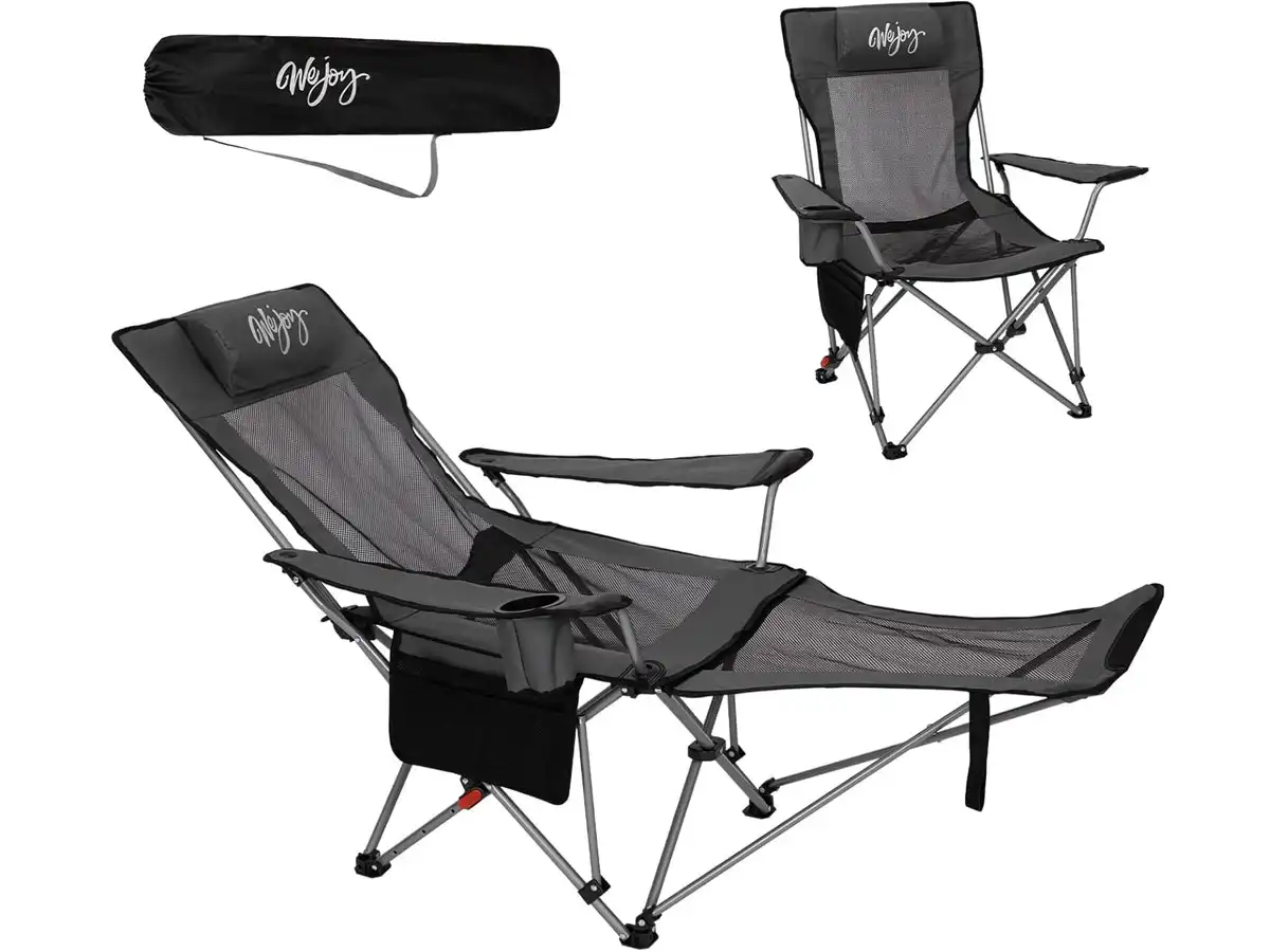 WEJOY 2-in-1 Reclining Camping Chair with Footrest for Adults, Folding Lounge Chair with Adjustable Backrest