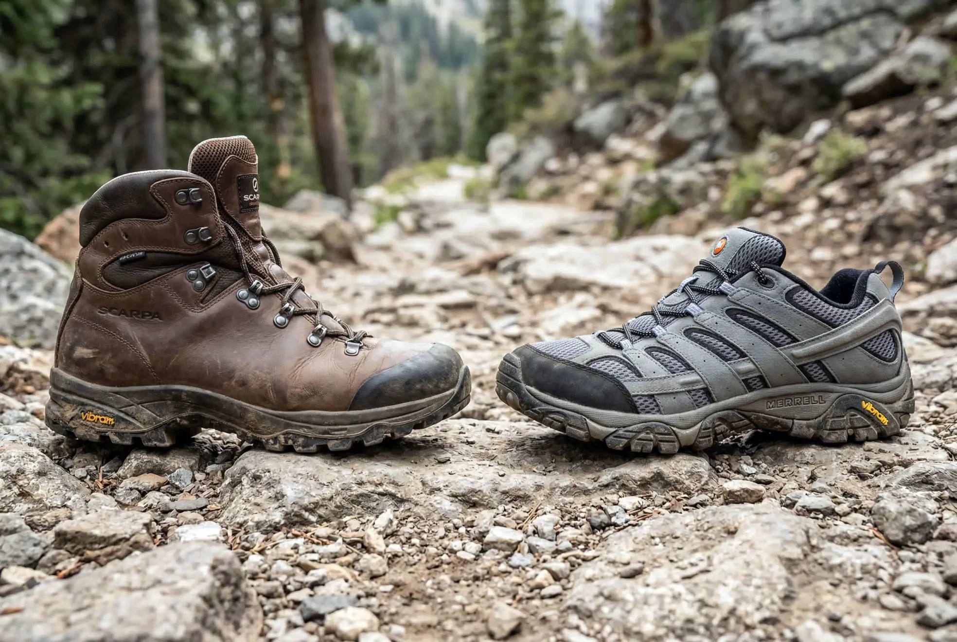 Side by side ankle collar comparison between a hiking boot and a hiking shoe