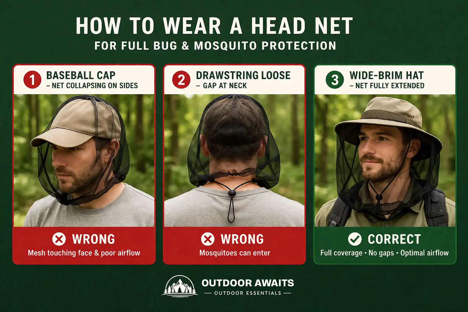Infographic listed common bug net mistakes versus correct method