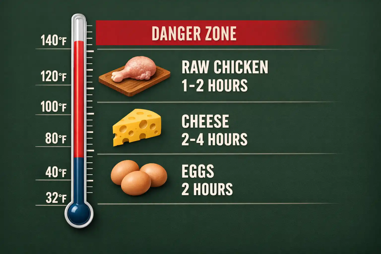 infographic about safe food temperature zones and time limits for camping