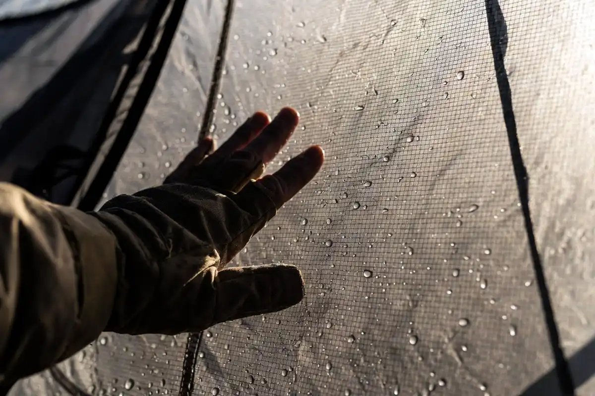 ripstop nylon tent fabric with water beading off DWR treated surface