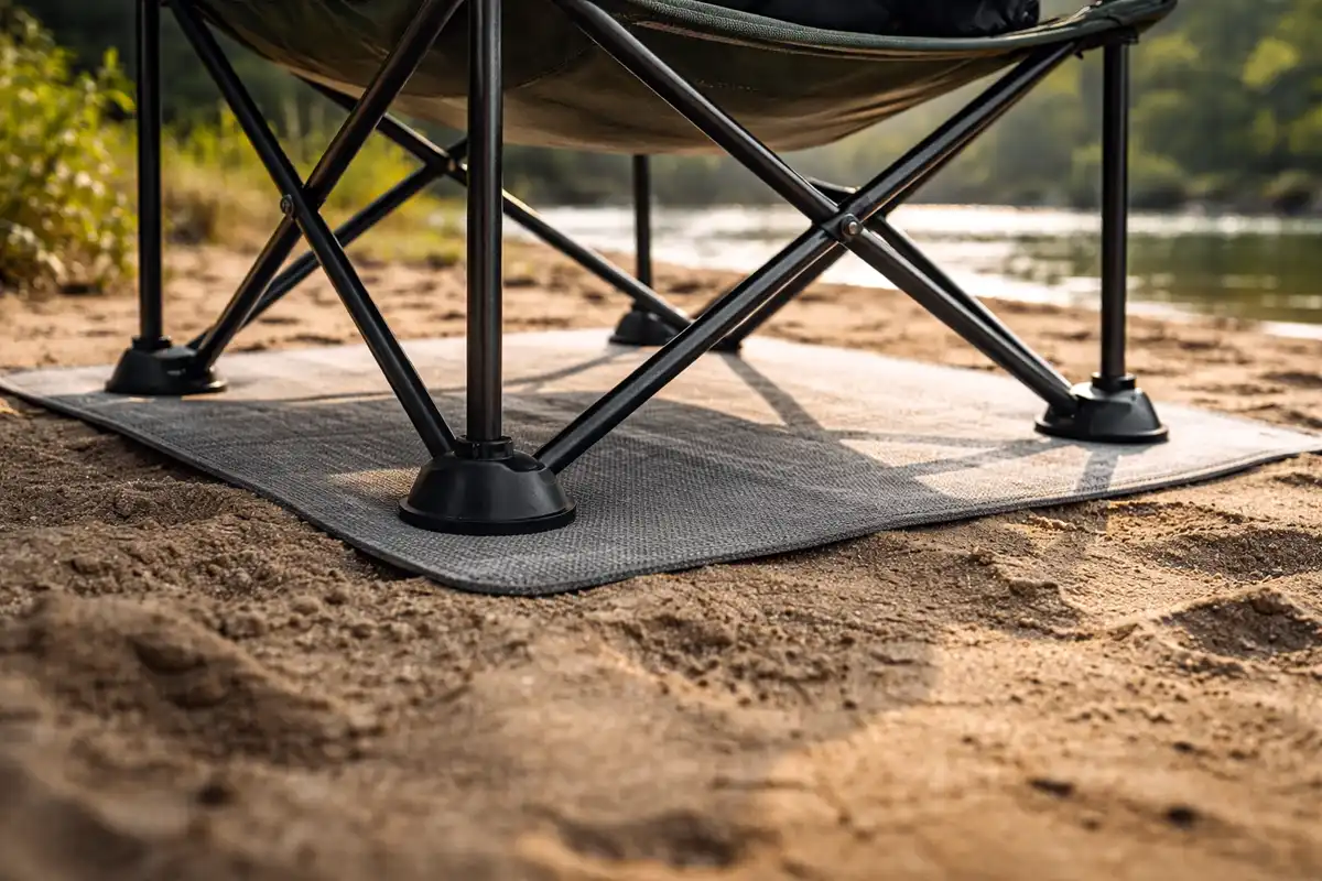 wide chair feet on sand using a mat to prevent sinking