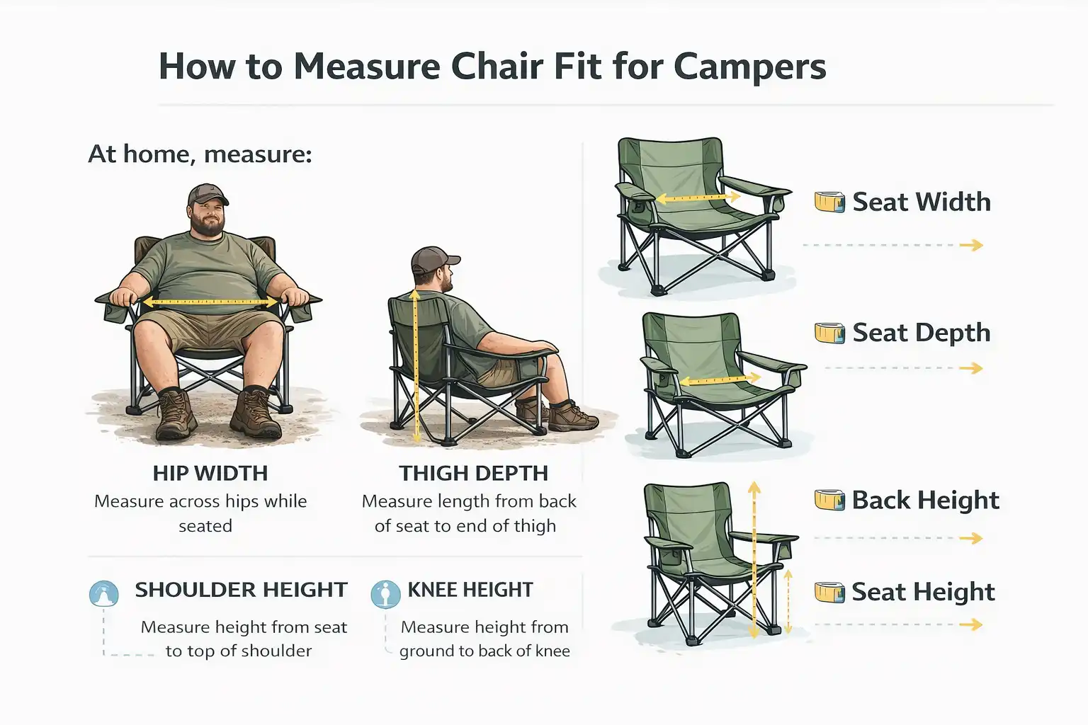 measuring seat width back height and knee height at home