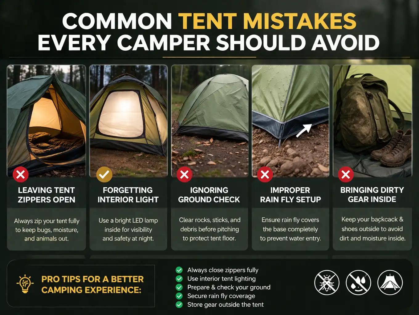 five common mistakes that let insects into a tent at night