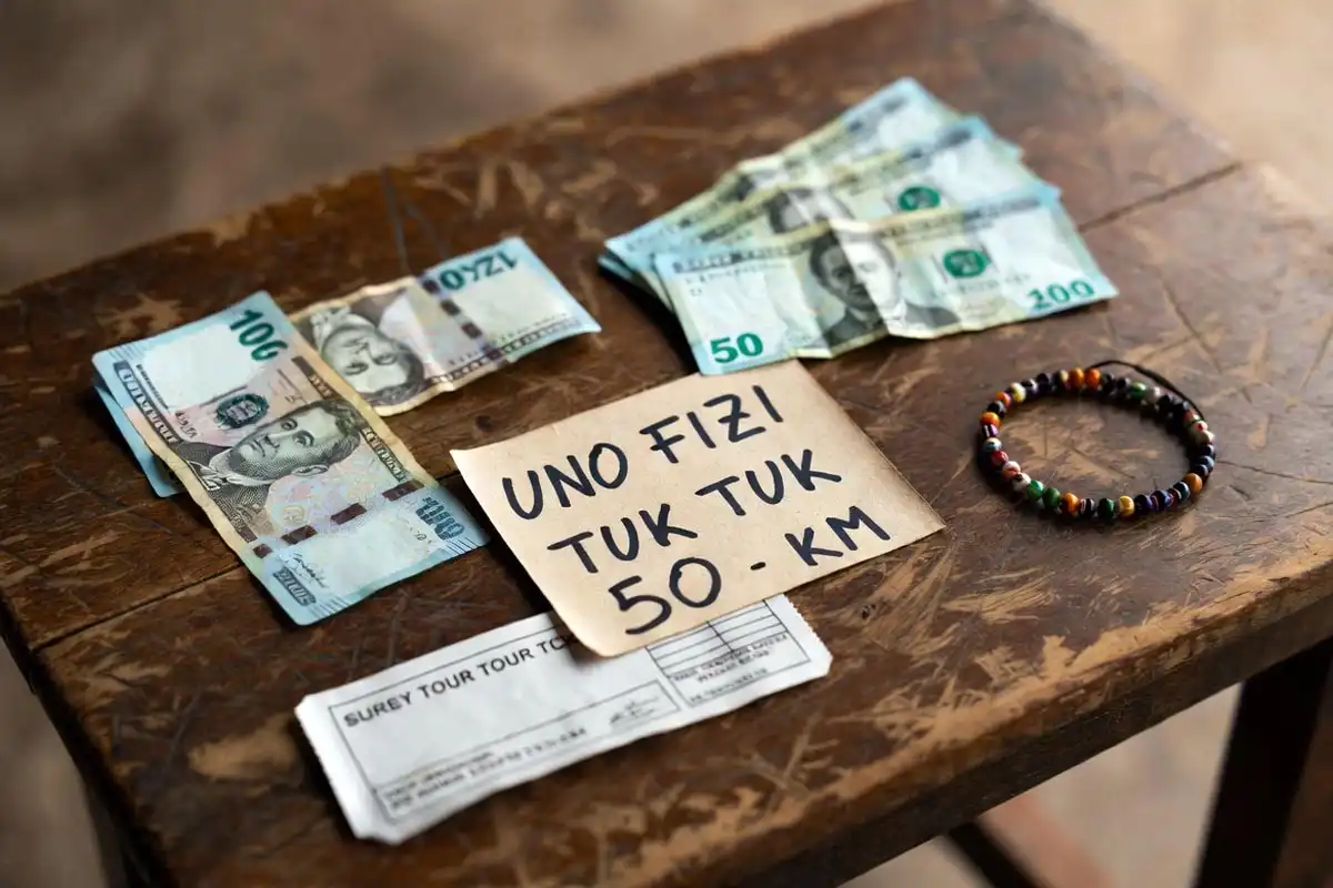 fake currency notes counterfeit tour ticket and unofficial taxi sign