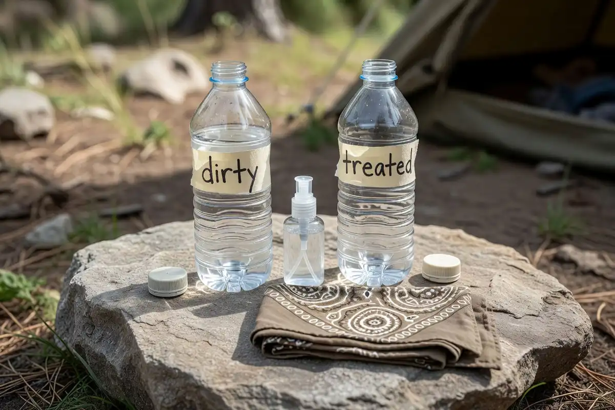 two bottle system separating untreated and treated water