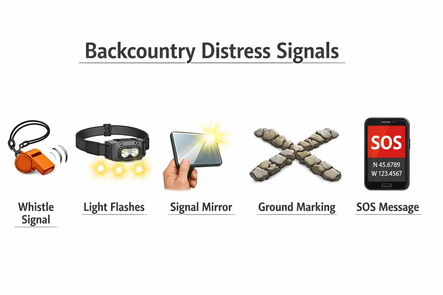 simple visual guide to common outdoor distress signals