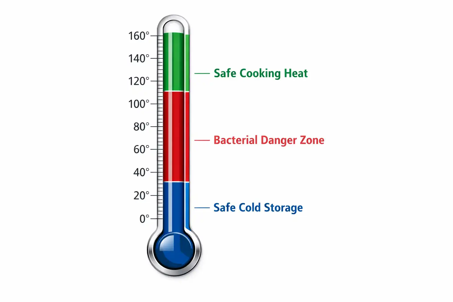 temperature chart showing safe cold storage danger zone and safe cooking heat ranges