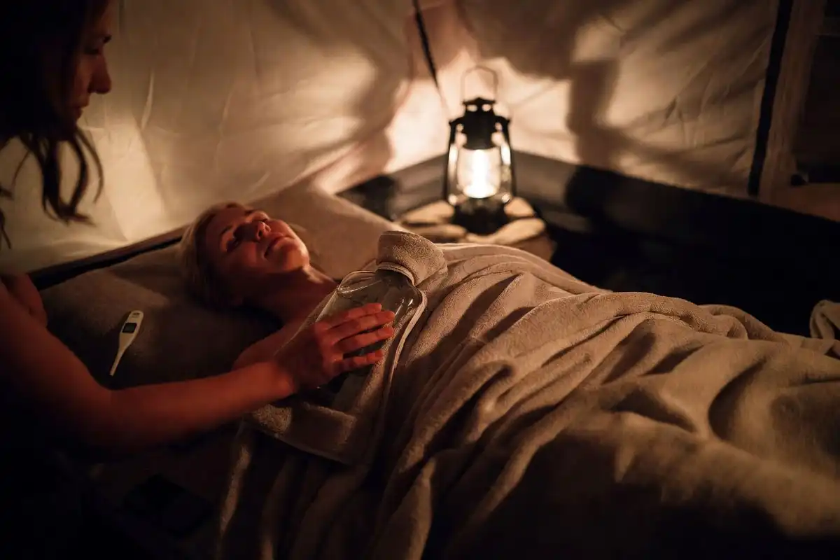 warming the chest safely with a wrapped warm water bottle