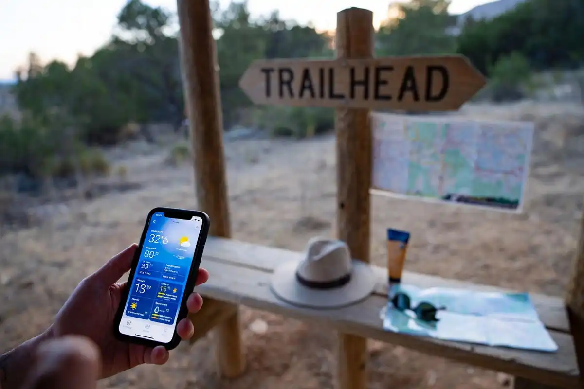 checking heat index before a hot hike