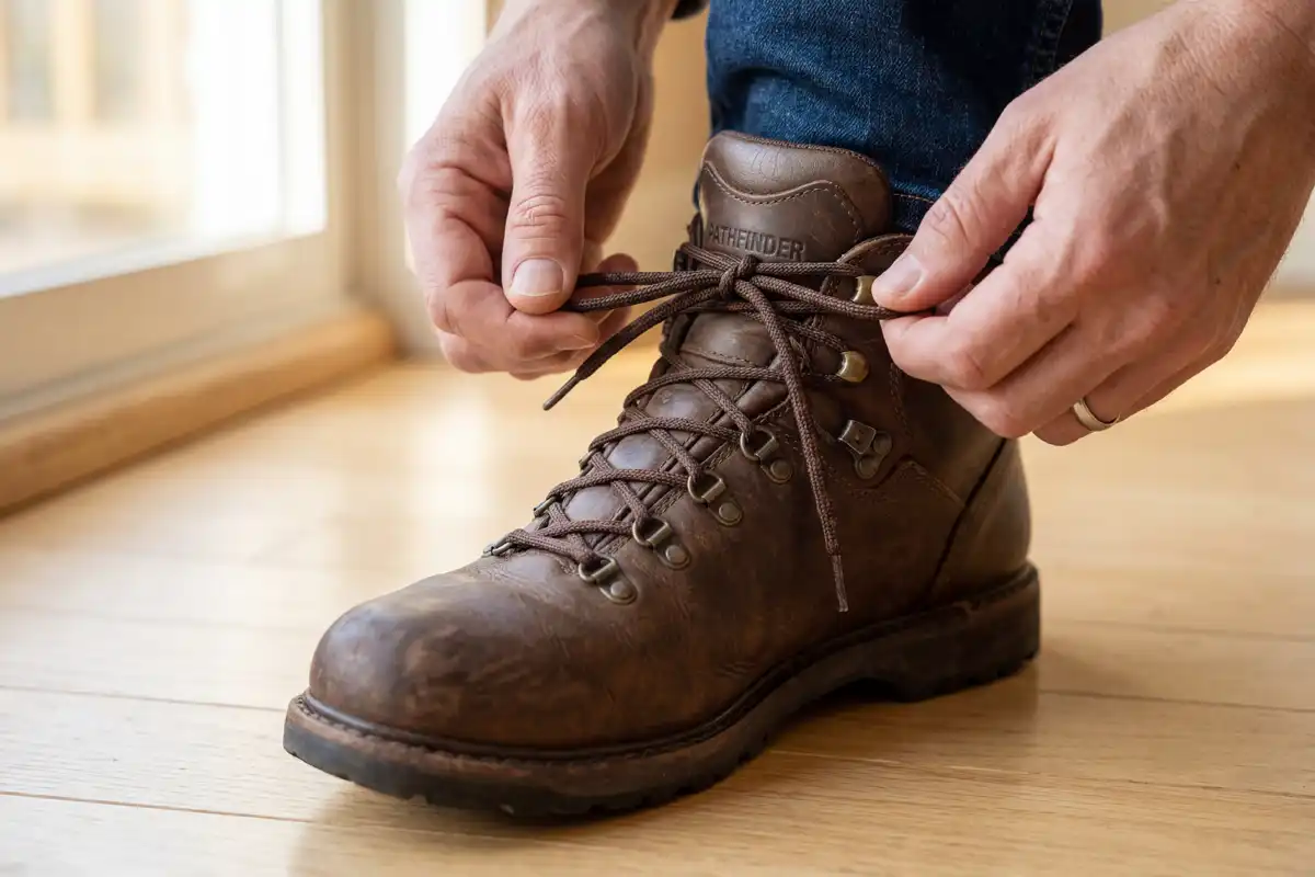 Runner’s loop lacing technique on hiking shoe