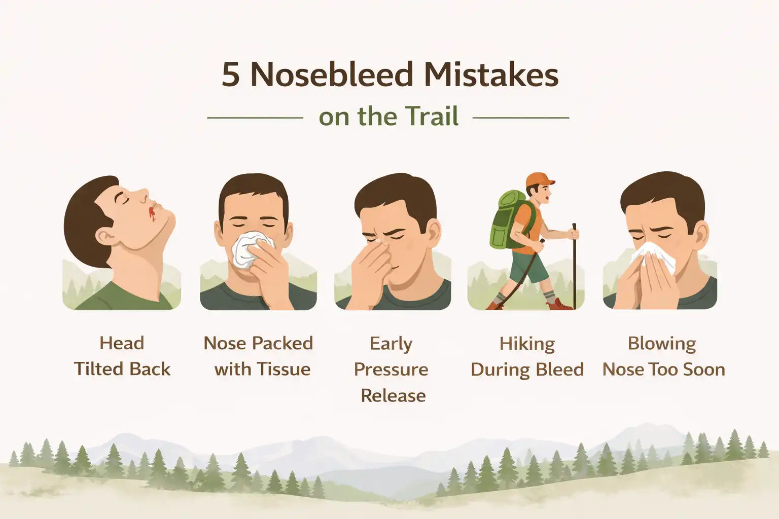 infographic about five common nosebleed mistakes hikers make outdoors