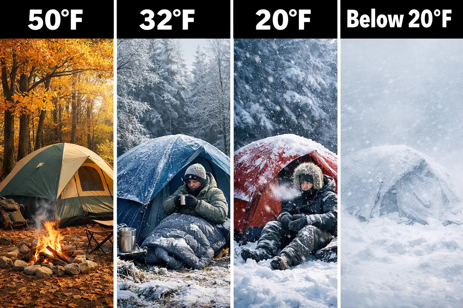 cold temperature danger levels for tent camping at night