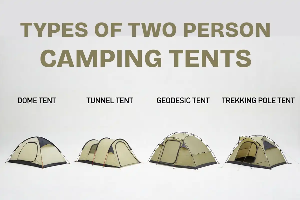 four camping tent types: dome, tunnel, geodesic and trekking pole designs