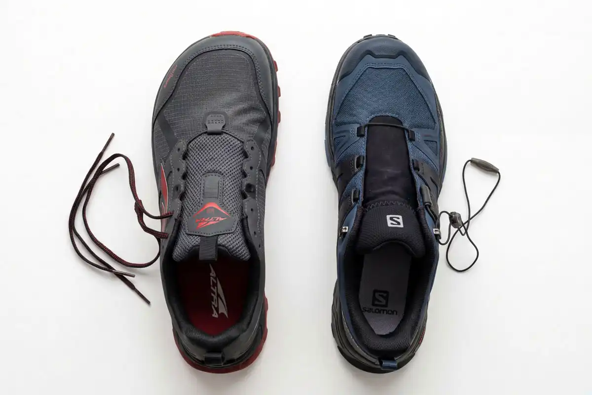 Wide toe box shape compared to tapered toe box hiking shoe