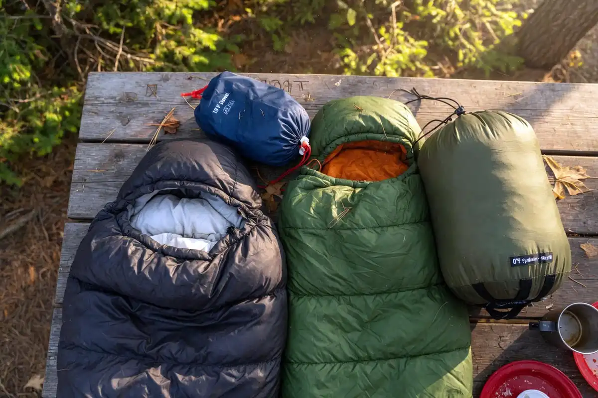 Stuff sack size for down and synthetic sleeping bag