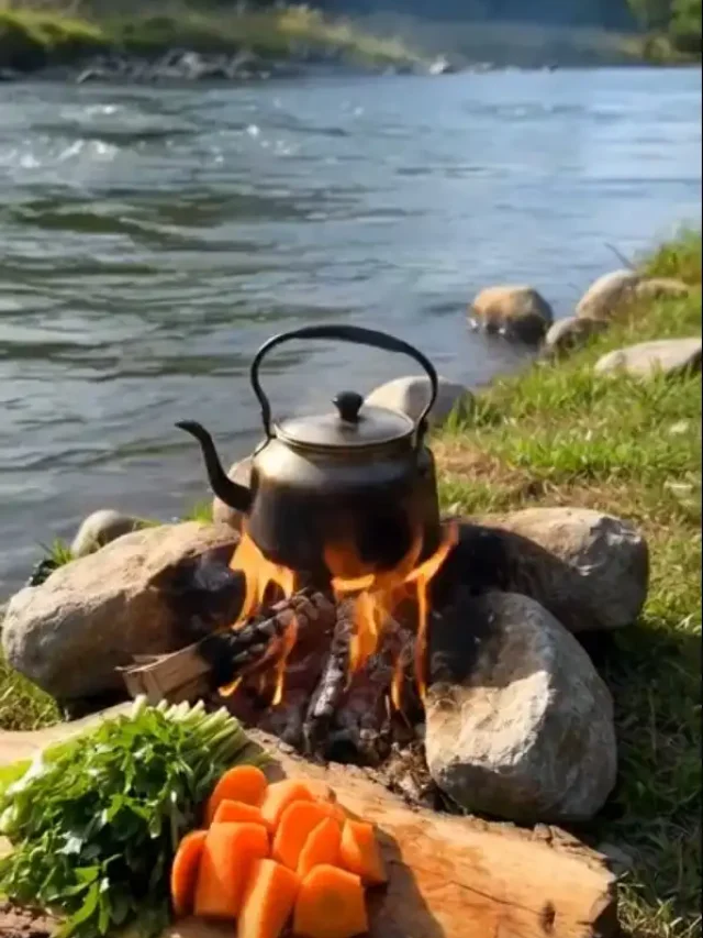 Campfire River Lunch in Remakri with Hill Views