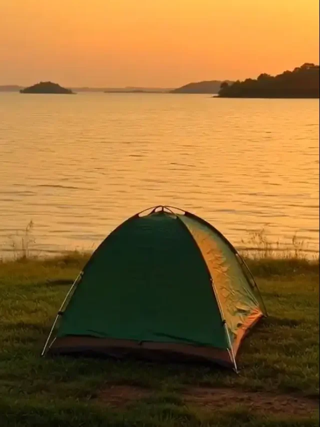 Sunset Tent Camping on a Quiet Kaptai Lake Shore