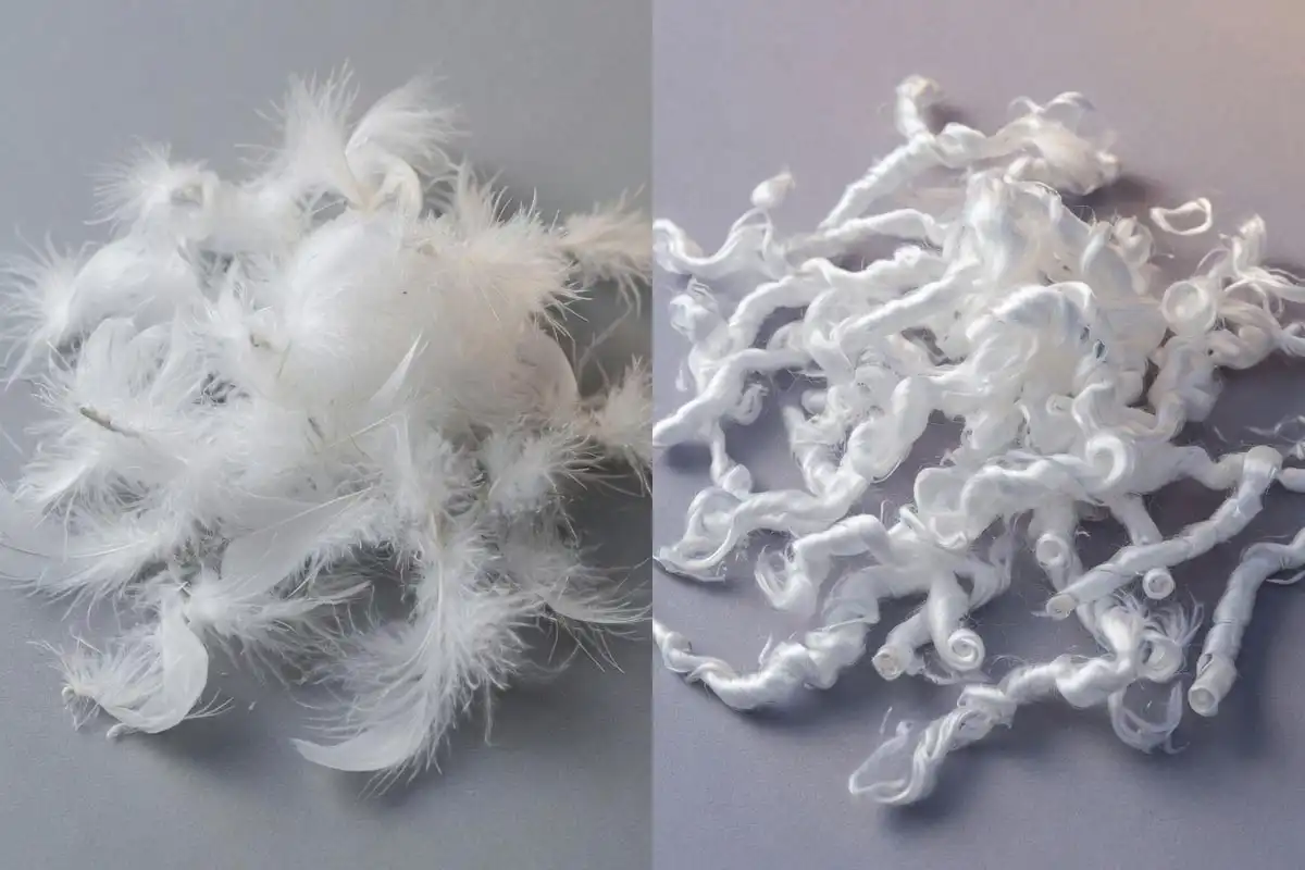 Down fill and synthetic fill side by side comparison