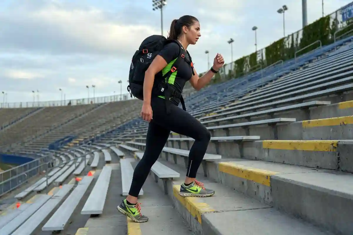 Stair climbing with a weighted backpack as part of trek training