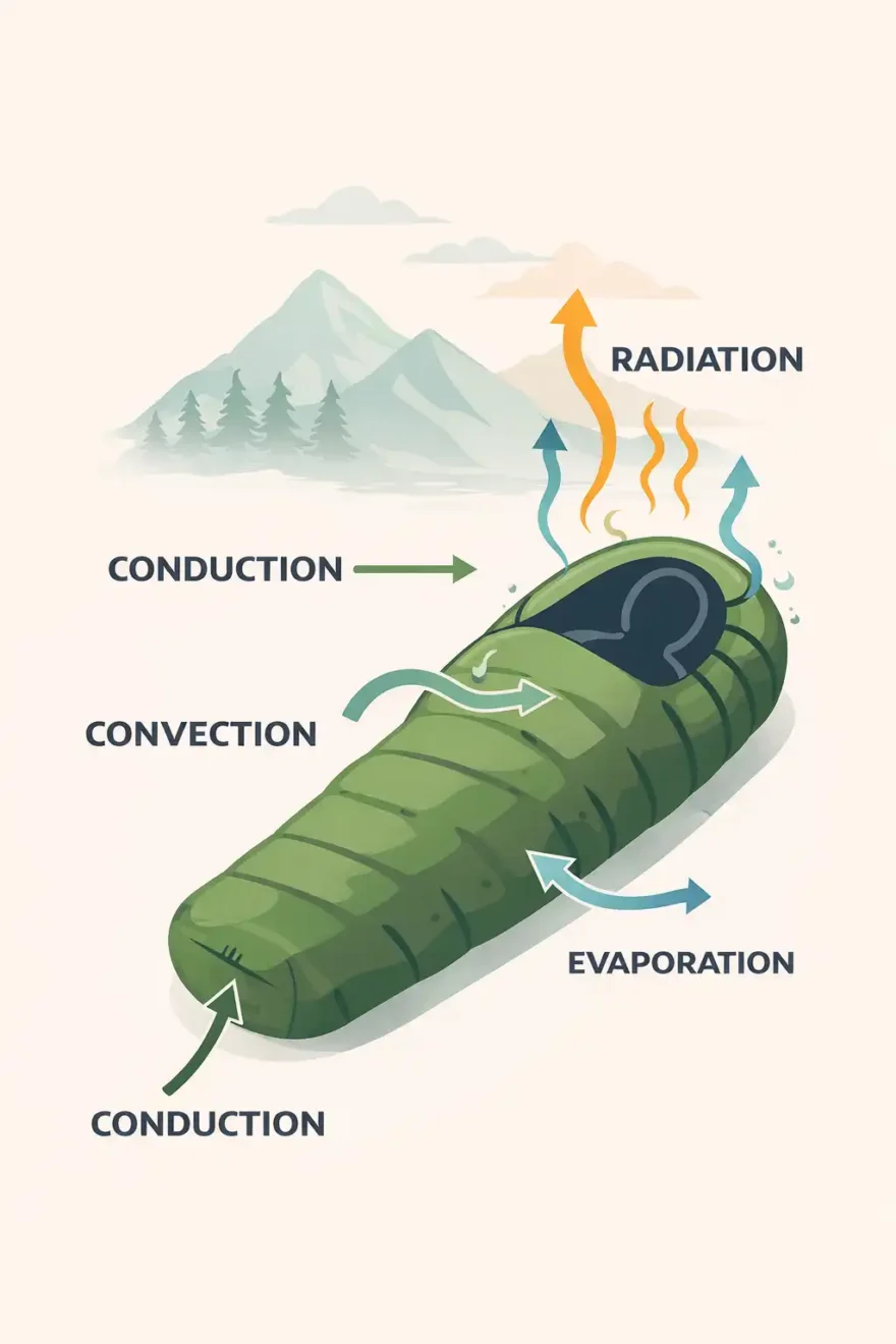 Four ways the body loses heat inside a tent