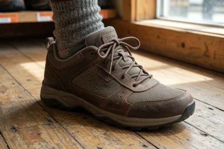 Hiking shoe snug fit test on foot