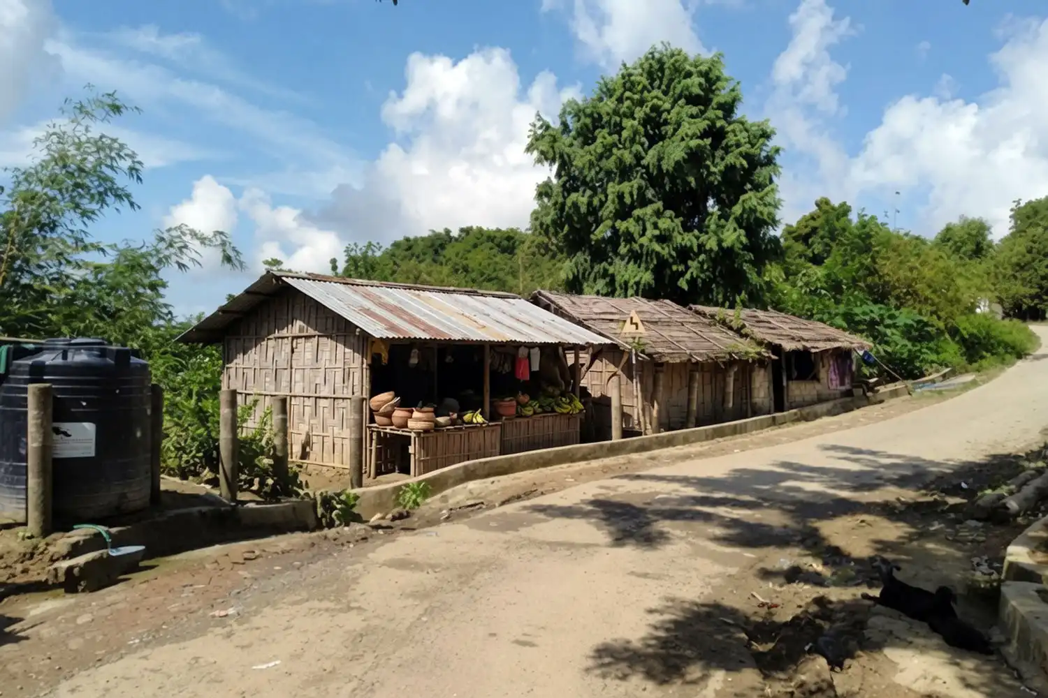 A small bamboo tong shop in Adupara village where trekkers buy snacks before the Damtua Waterfall trek
