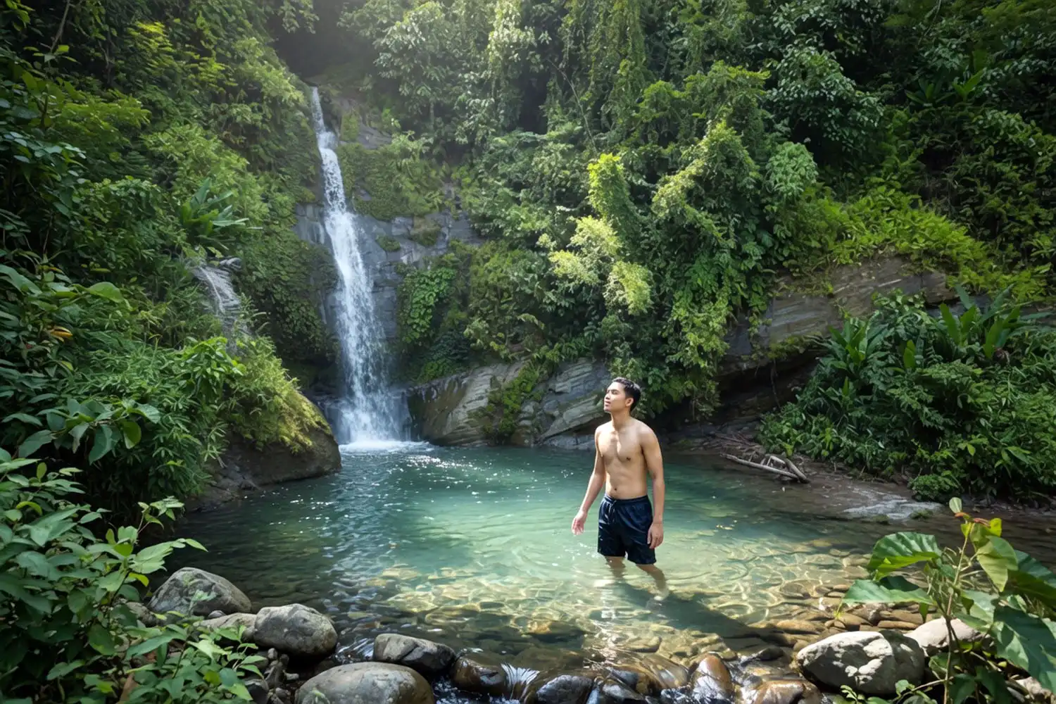 Clear cool natural pool at the base of Thankowain Waterfall