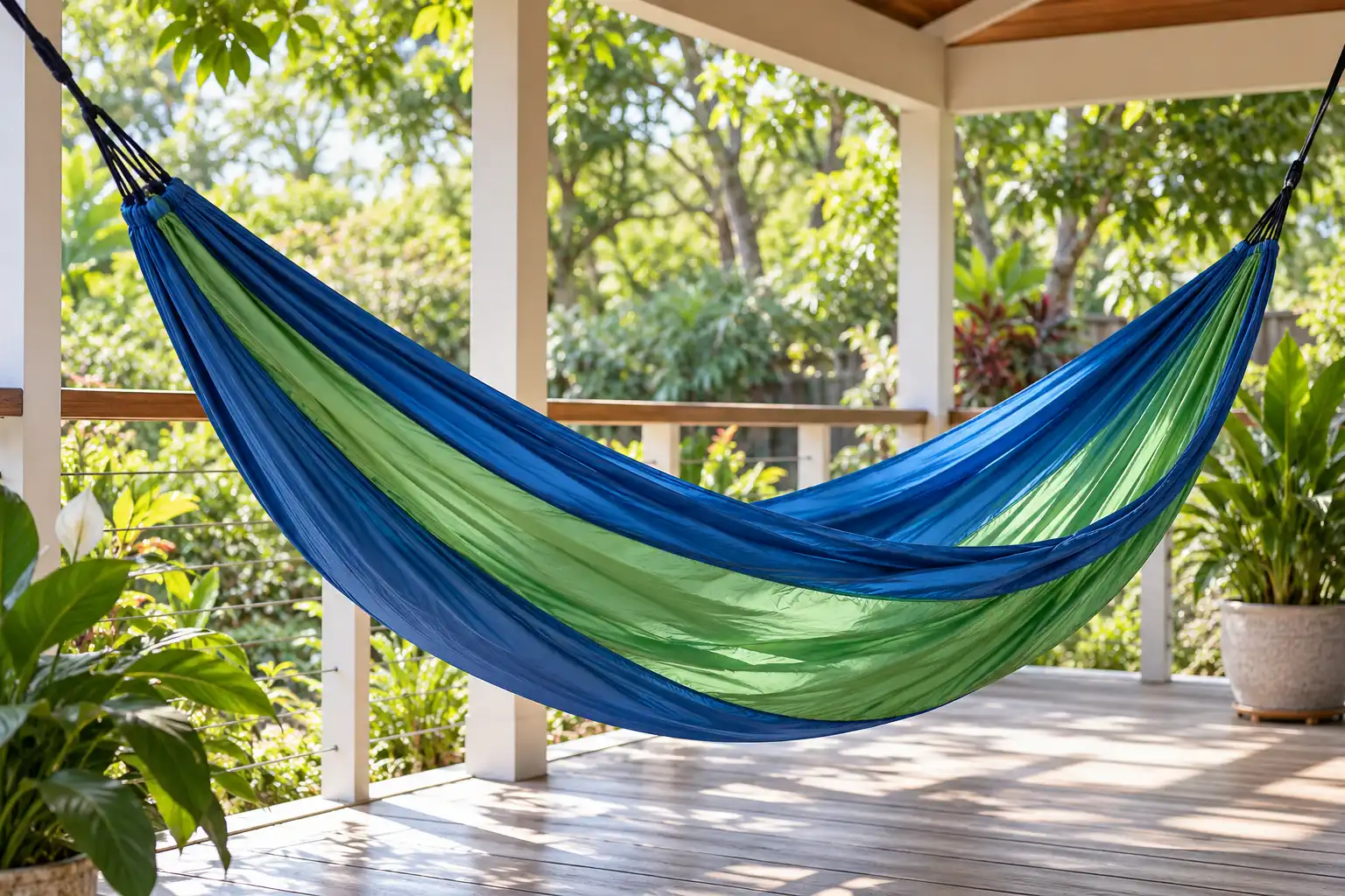 Nylon camping hammock air drying after washing